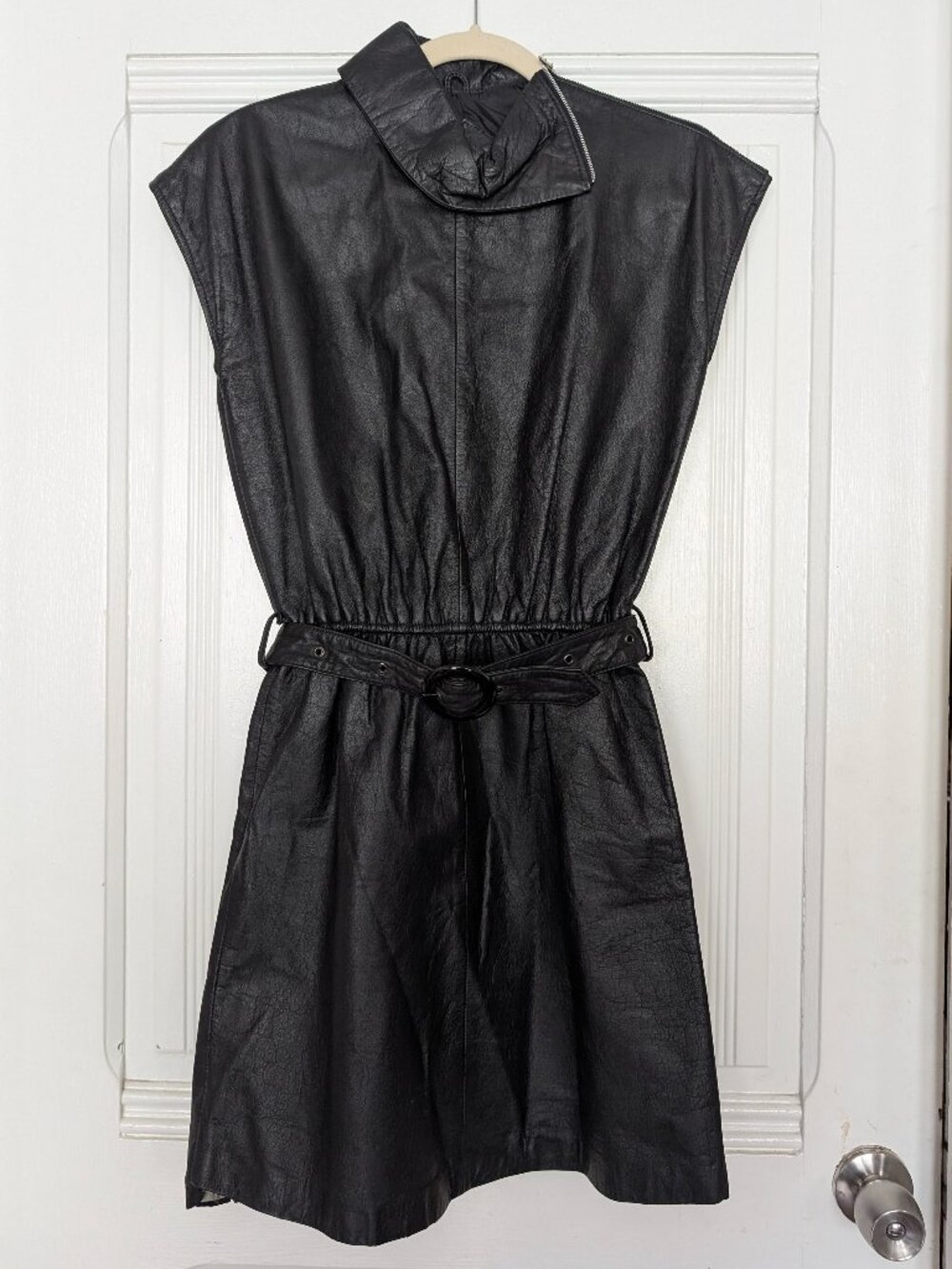 Vintage Berman's New Wave Punk Genuine Leather Zipper Dress